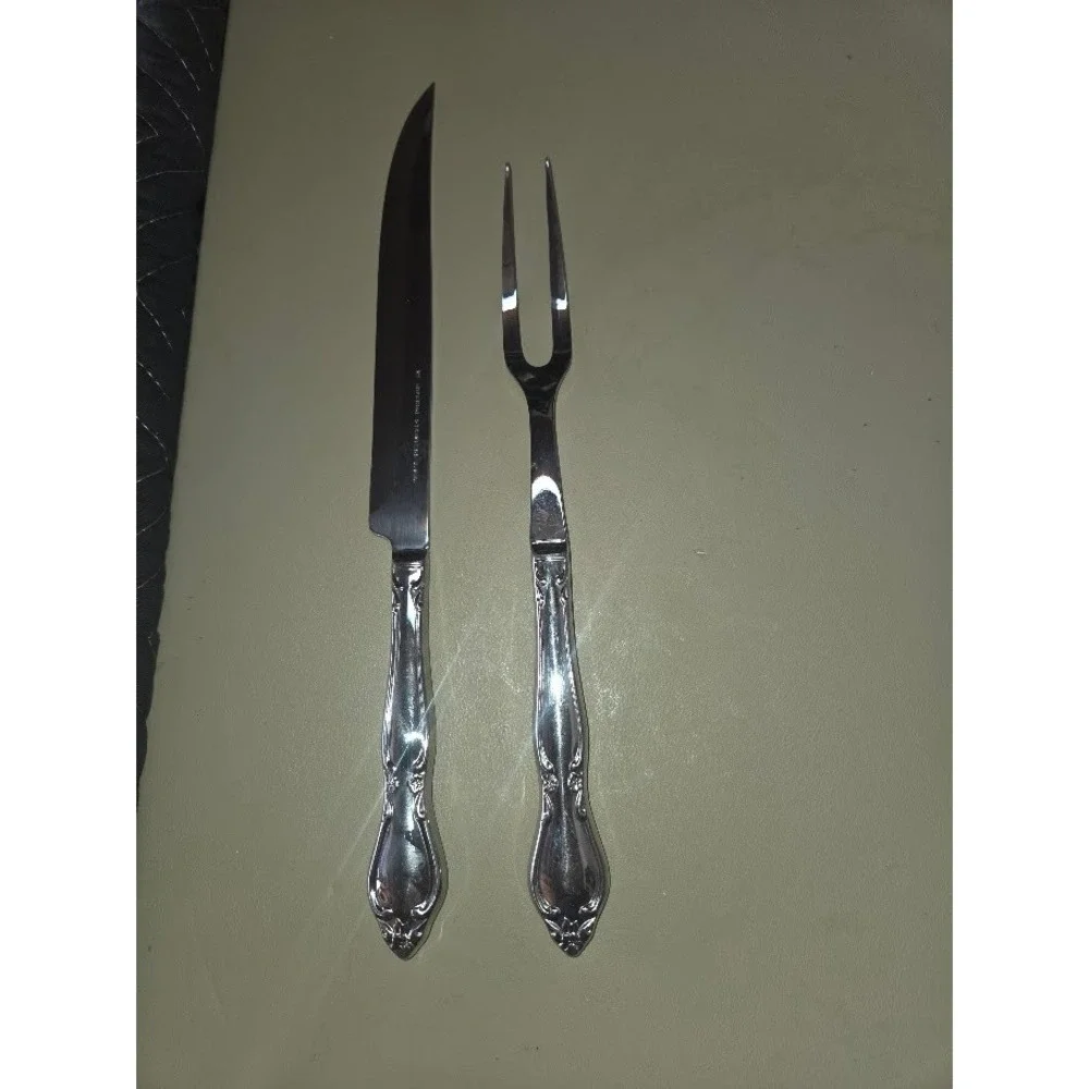 Imperial Stainless USA Vintage Carving Set Knife and Fork Silverware Floral